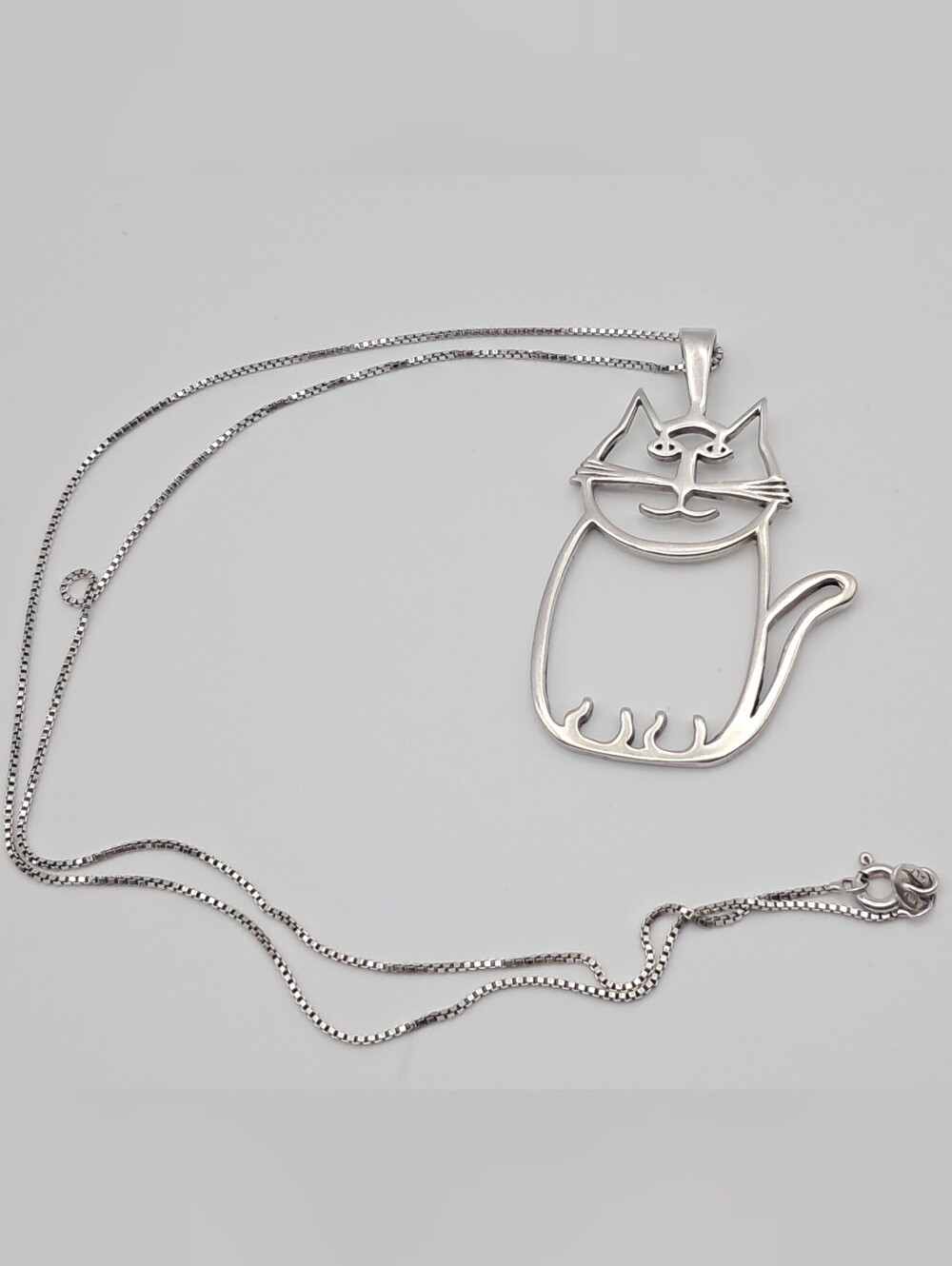 Sterling Silver Cat Outline Pendant Necklace Cute Kitty Lover Jewelry Box Chain